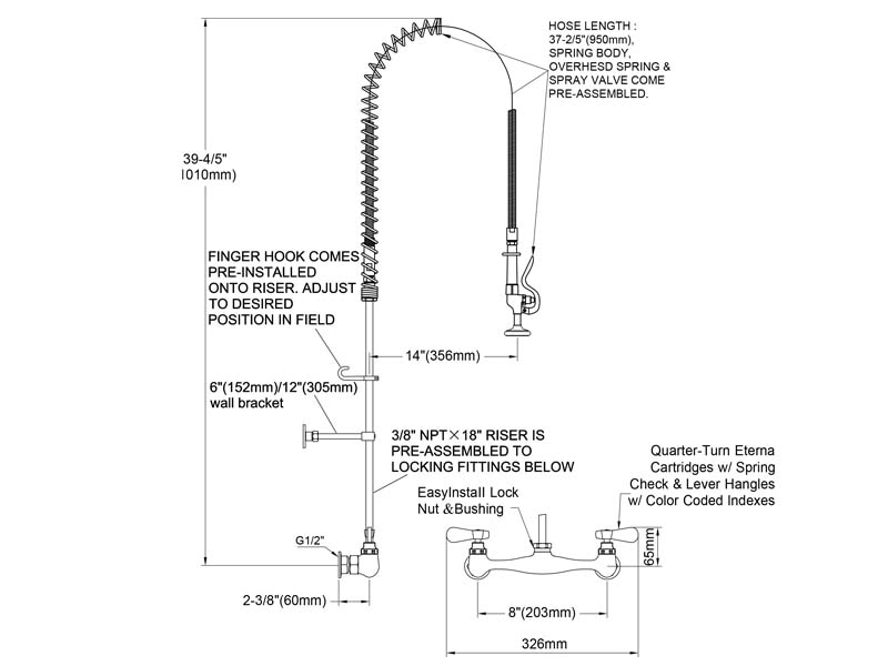 3 Compartment Sink Pre Rinse Faucet Size 87000-1