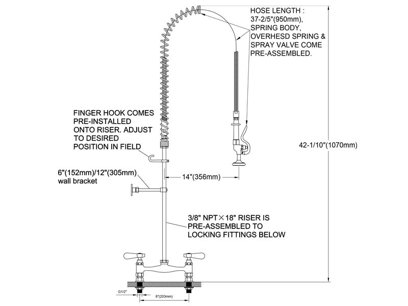 3 Compartment Sink Pre Rinse Faucet Size 88000-1