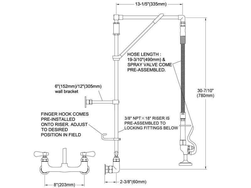 Commercial Pre Rinse Faucets Size 98002-M001