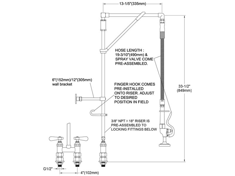 Commercial Pre Rinse Faucets Size 98006-M001