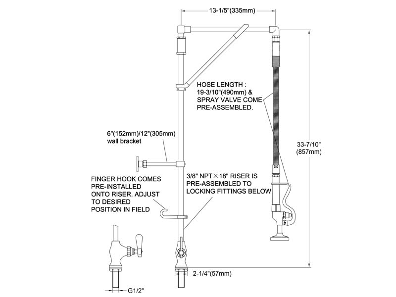 Commercial Pre Rinse Faucets Size 98008-M001