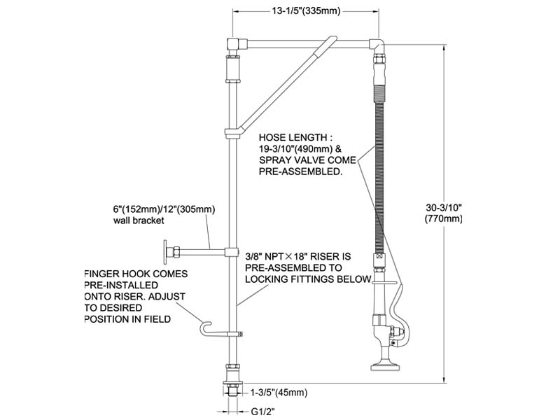 Commercial Pre Rinse Faucets Size 98009-M001