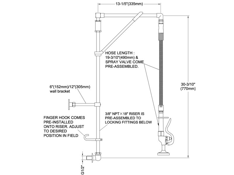 Commercial Pre Rinse Faucets Size 98010-M001