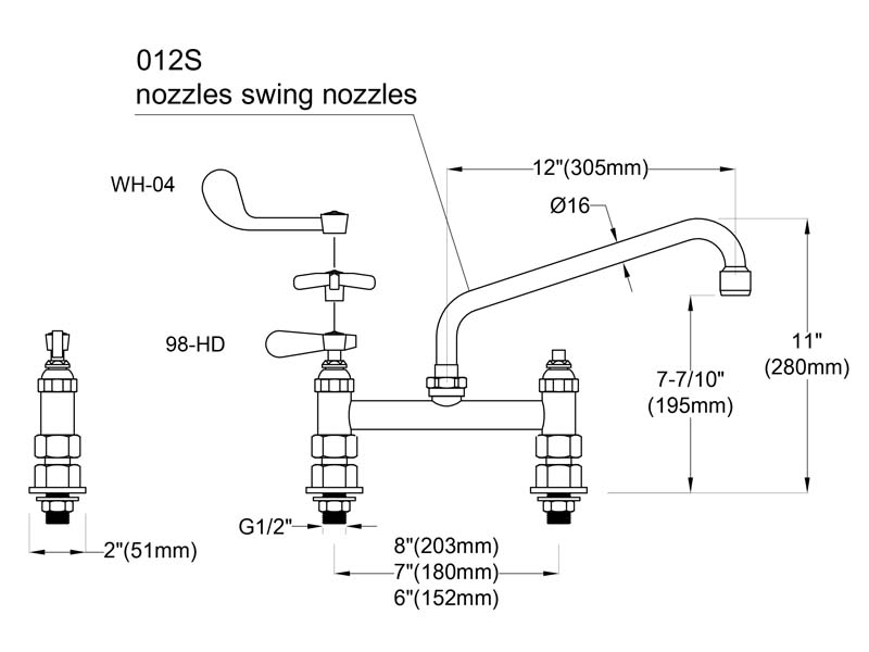 Commercial Sink Faucet Size 9813-12