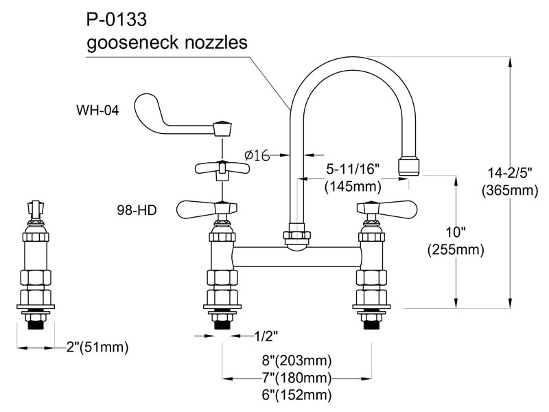 Commercial Sink Faucet Size 9813-P3