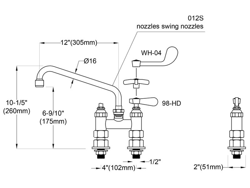Commercial Sink Faucet Size 9815-12