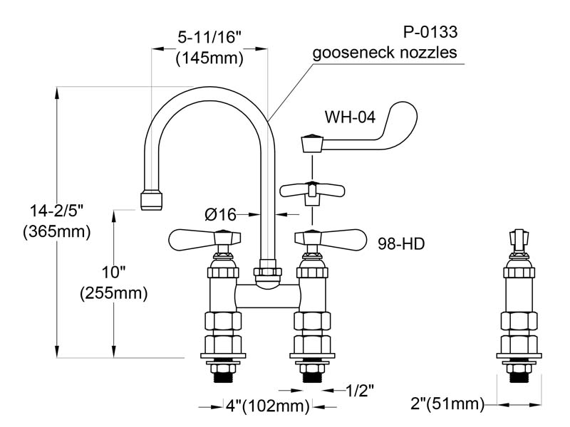 Commercial Sink Faucet Size 9815-P3