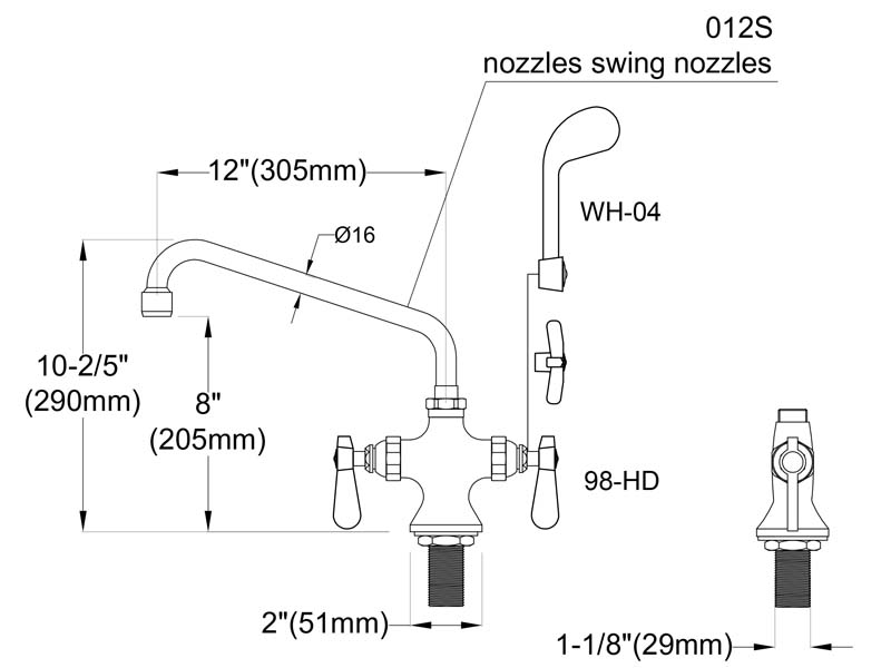 Commercial Sink Faucet Size 9816-12