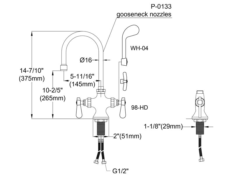 Commercial Sink Faucet Size 9816-P3