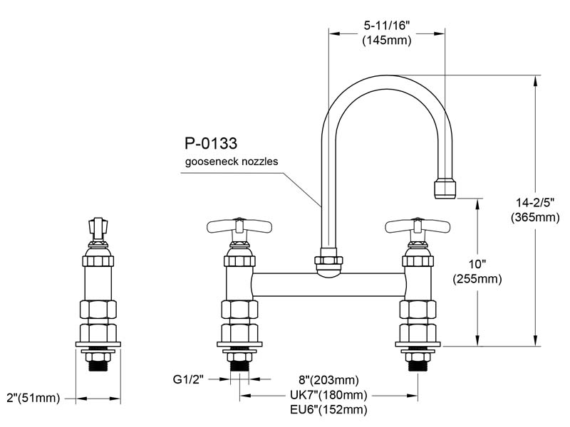 Cross Handle Faucet Size 9818-P3