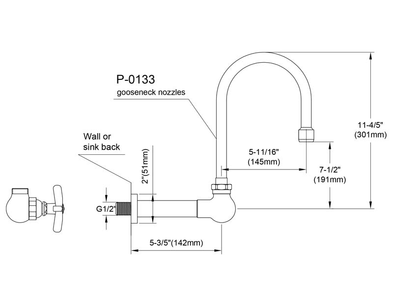 Cross Handle Faucet Size 9821-P3