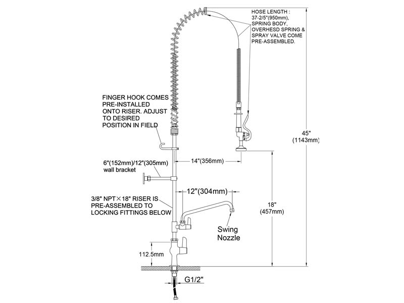 Eco Pre Rinse Faucet Size M98E-512A