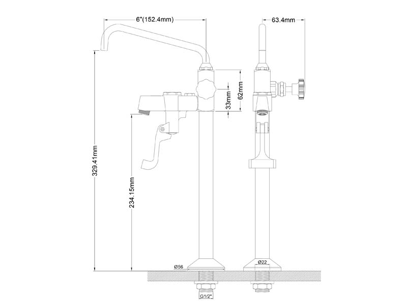 Glass Filler Faucet Size 9850-AF