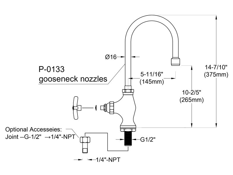 Hand Sink Faucet Size 9812-P3