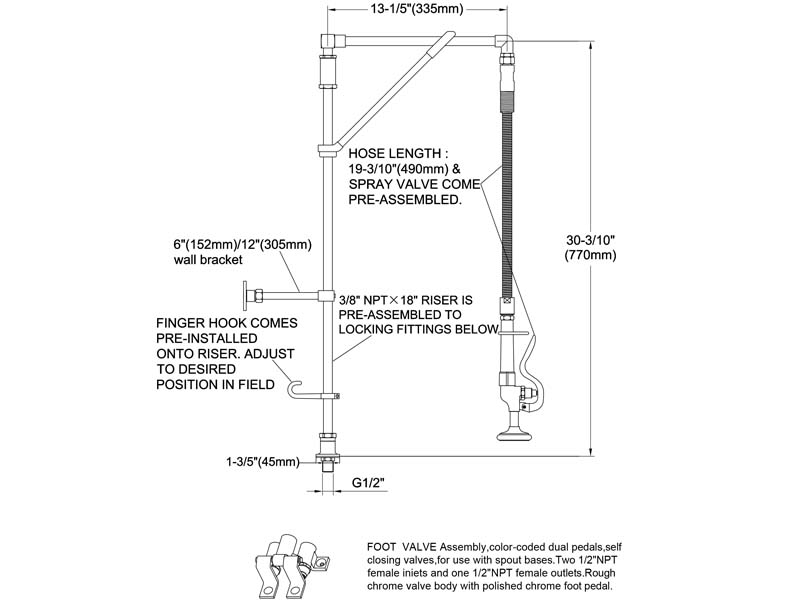 Hands Free Pre Rinse Faucet Size 98009-MF001