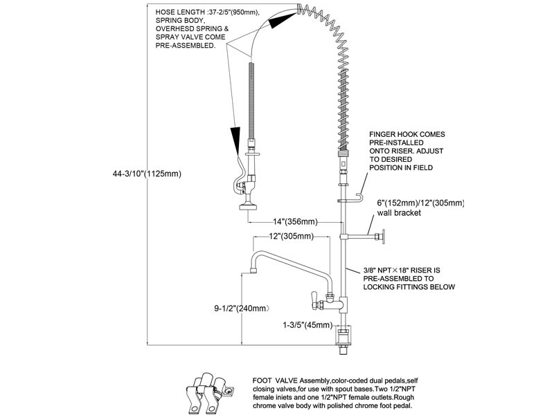 Hands Free Pre Rinse Faucet Size 98009AF-2