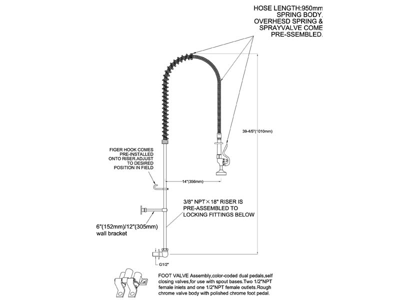 Hands Free Pre Rinse Faucet Size 98010AF-1