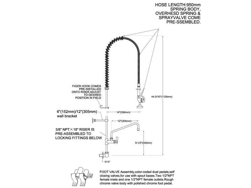 Hands Free Pre Rinse Faucet Size 98010AF-2