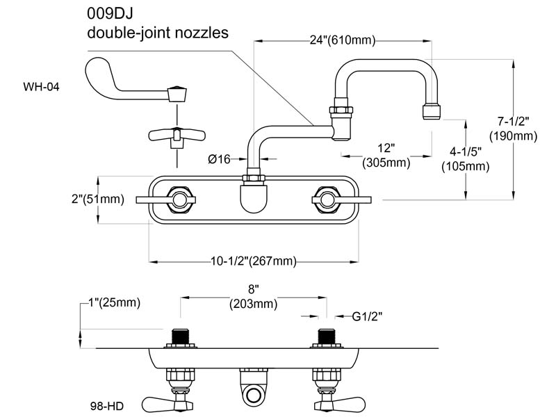 Pot Filler Kitchen Faucet Size 9811-009DJ
