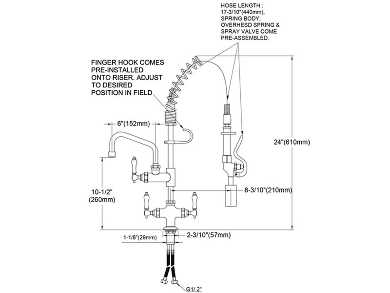 Pre Rinse Kitchen Faucet Size 98001MN-2C