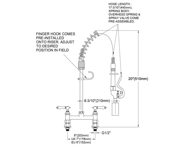 Pre Rinse Kitchen Faucet Size 98007MN-1C
