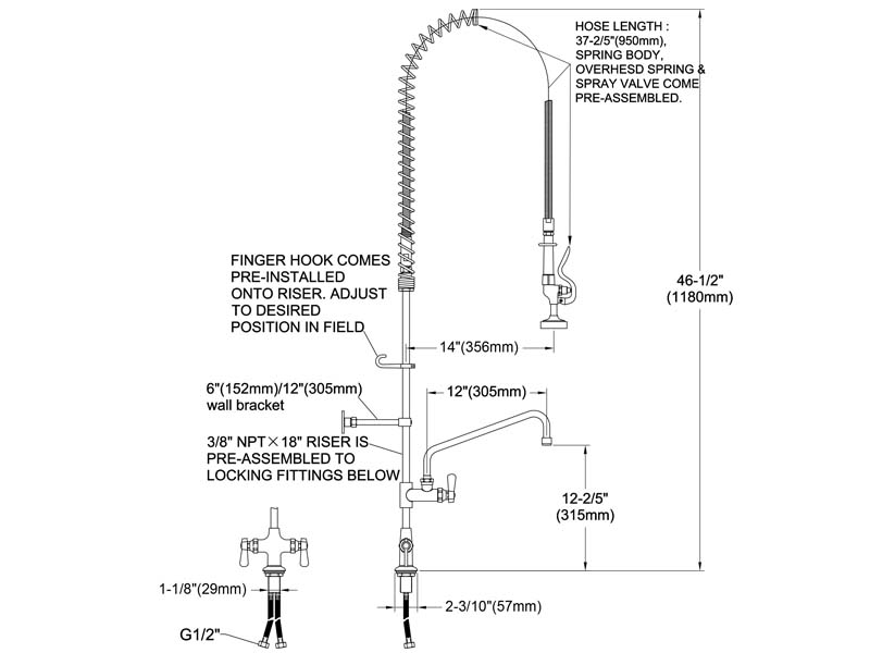 Restaurant Pre Rinse Faucet Size 98001-2