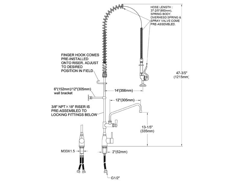 Restaurant Pre Rinse Faucet Size 98005-2