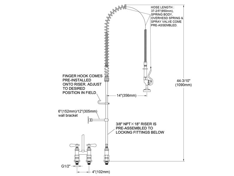 Restaurant Pre Rinse Faucet Size 98006-1