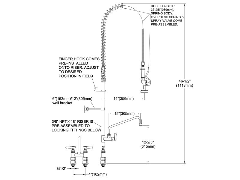 Restaurant Pre Rinse Faucet Size 98006-2