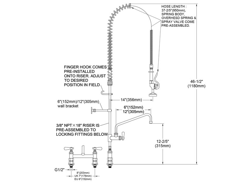 Restaurant Pre Rinse Faucet Size 98007-2