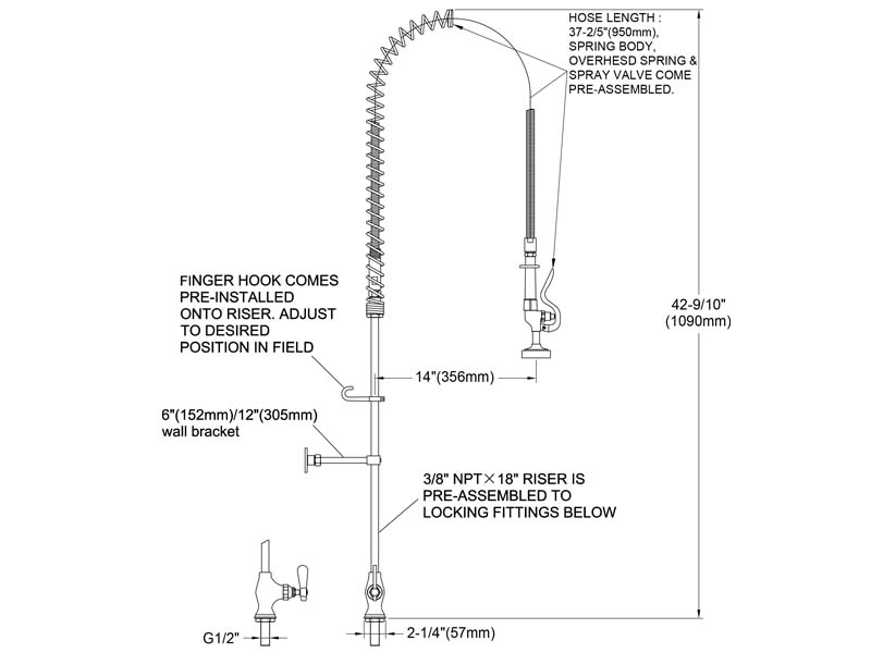 Restaurant Pre Rinse Faucet Size 98008-1