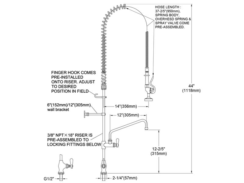 Restaurant Pre Rinse Faucet Size 98008-2