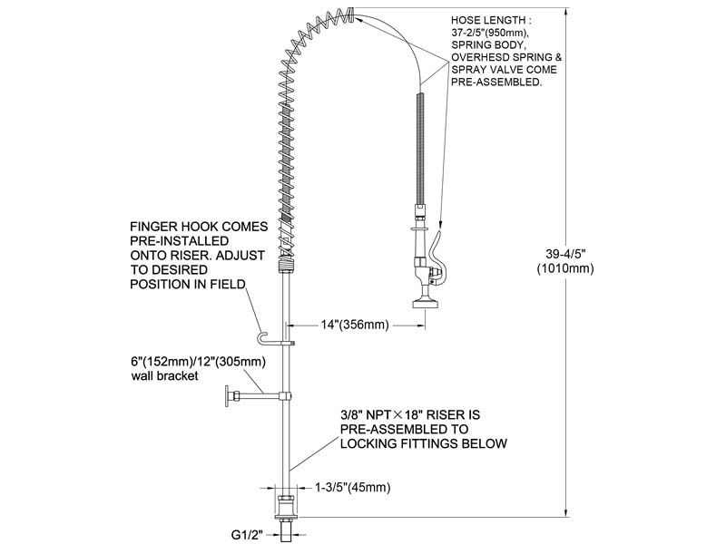 Restaurant Pre Rinse Faucet Size 98009-1