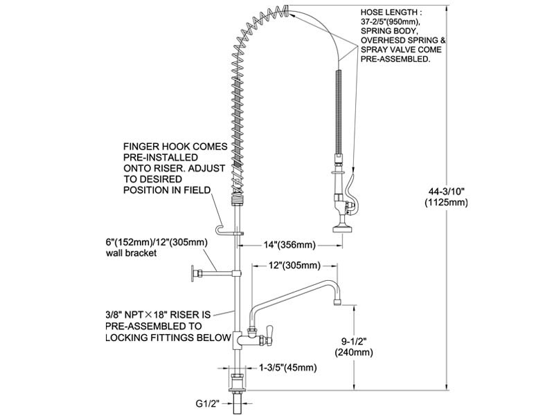Restaurant Pre Rinse Faucet Size 98009-2