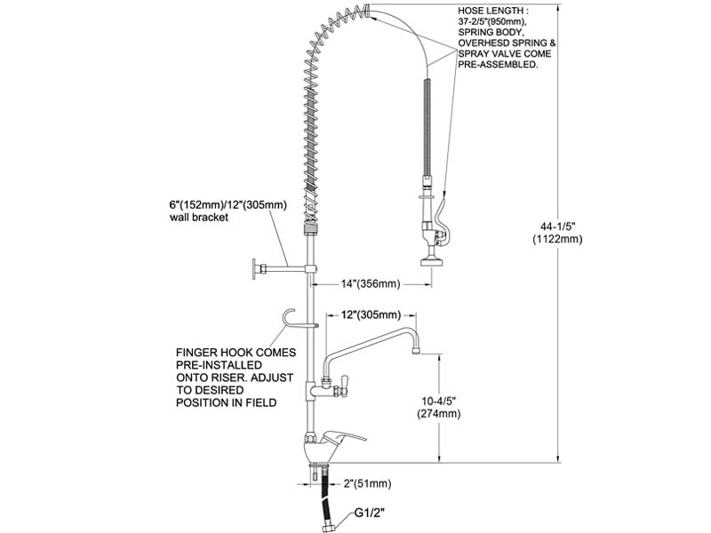 Restaurant Pre Rinse Faucet Size 98012-2
