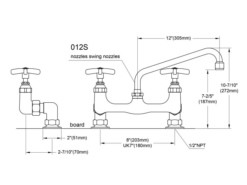 Restaurant Sink Faucet Size BFD9819-12