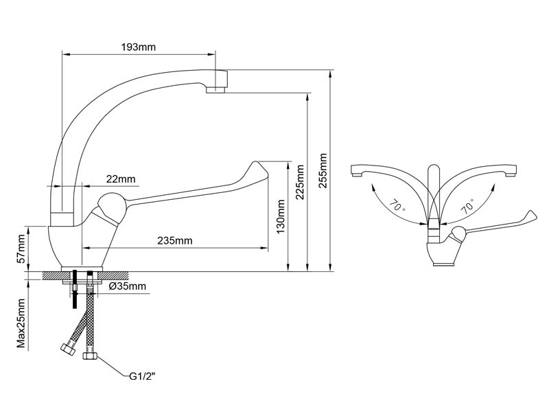 Single Lever Kitchen Faucet Size 20107