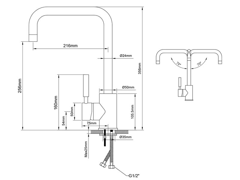 Single Lever Kitchen Faucet Size 20109