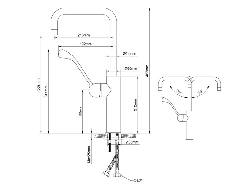 Single Lever Kitchen Faucet Size 20114