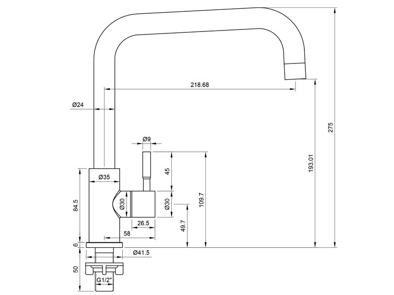 Stainless Steel Sink Faucet Size 20164S-LH275
