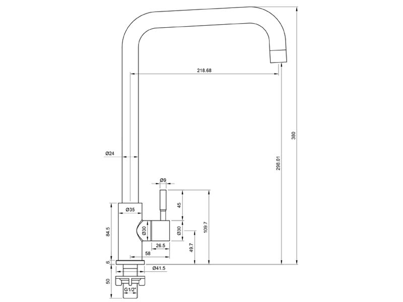 Stainless Steel Sink Faucet Size 20164S-LH380