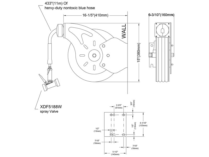Wall Mount Hose Reel Size XDF5188WS-S