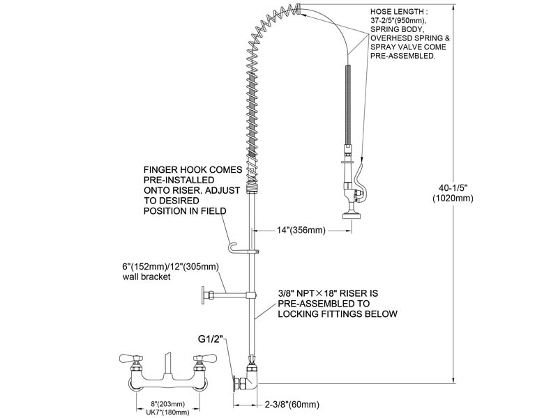 Wall Mount Pre Rinse Faucet Size 98002-1