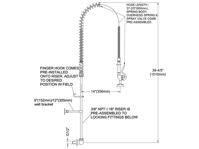 Wall Mount Pre Rinse Faucet Size 98010-1