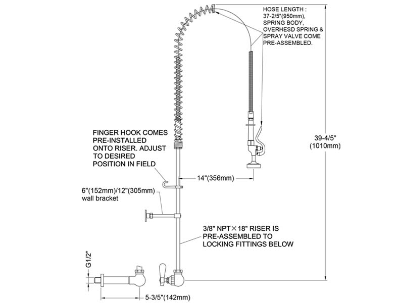 Wall Mount Pre Rinse Faucet Size 98011-1