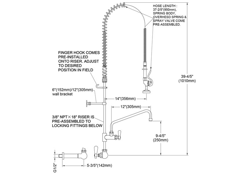 Wall Mount Pre Rinse Faucet Size 98011-2
