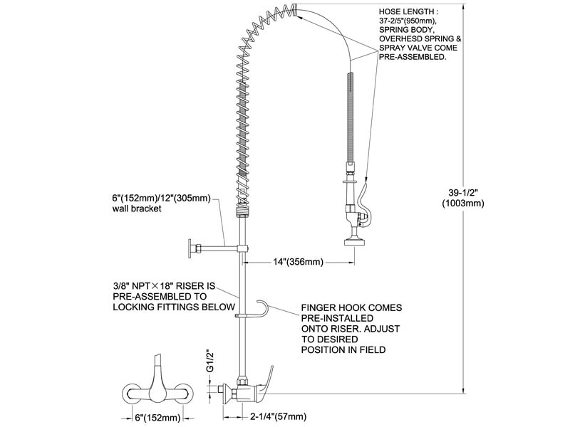 Wall Mount Pre Rinse Faucet Size 98013-1