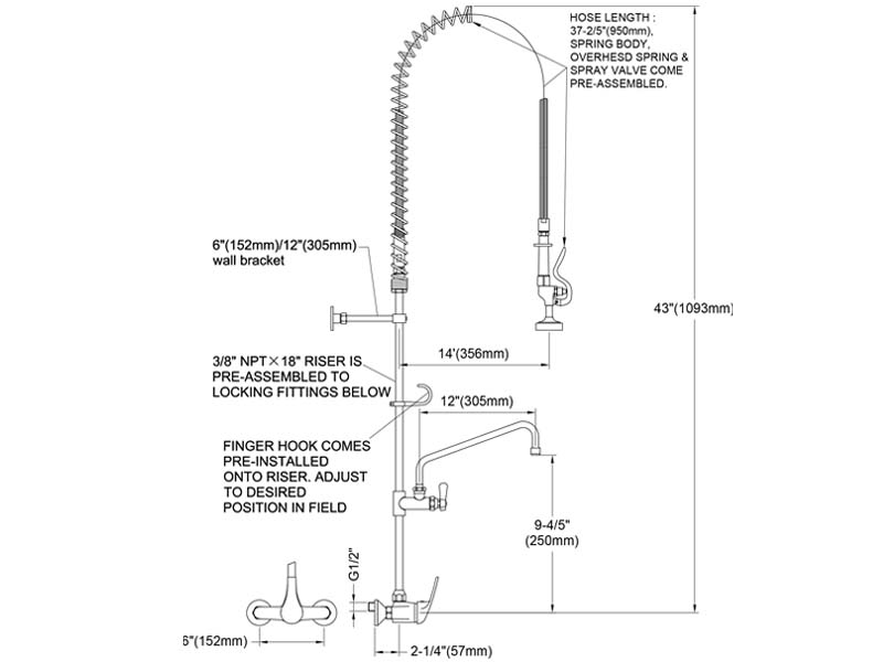 Wall Mount Pre Rinse Faucet Size 98013-2