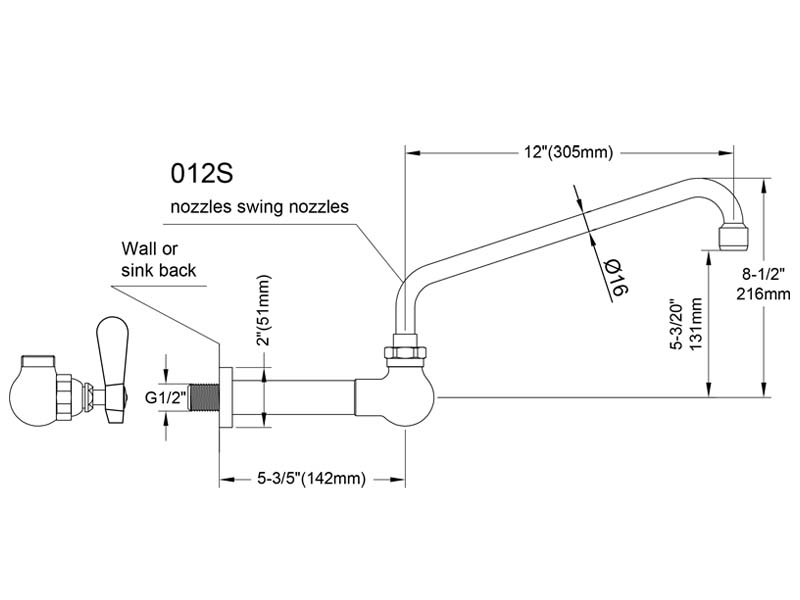 Wall Mount Sink Faucet Size 9817-12