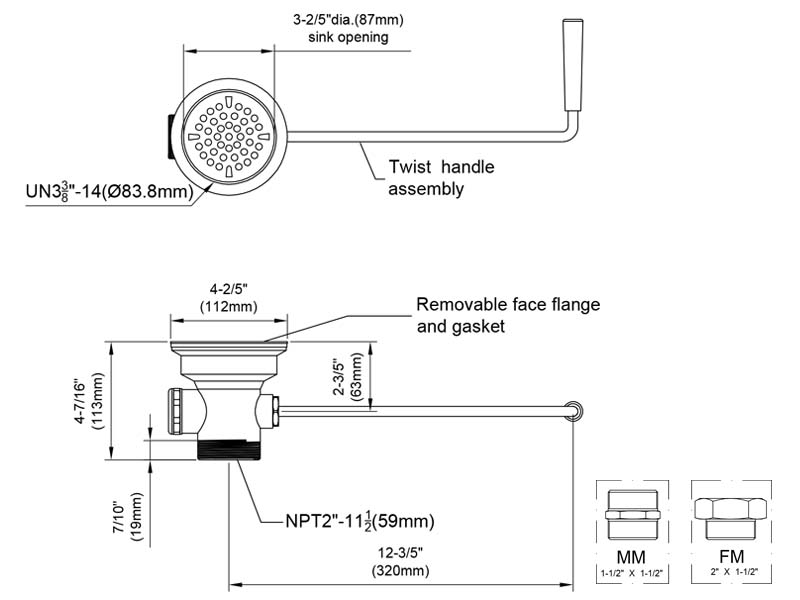 Waste Drain Size WV-3170